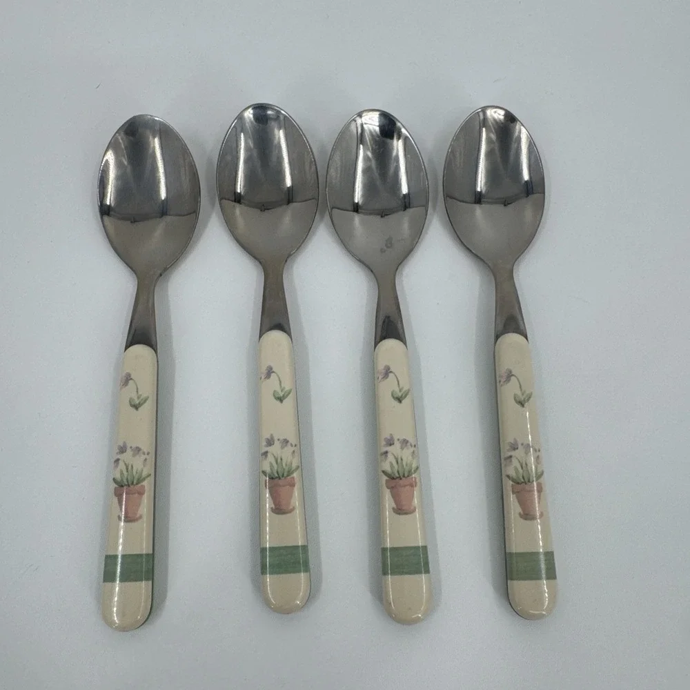 4‎ Pfaltzgraff Flower Garden Teaspoons Plastic/Stainless Country Floral